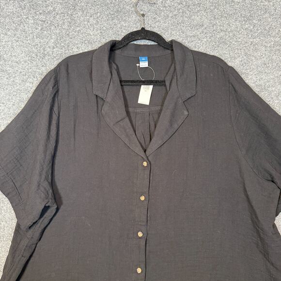Old Navy Shirt Womens 2XL XXL Black Short Sleeve Blouse Plus Size Bohemian NEW - Picture 3 of 8